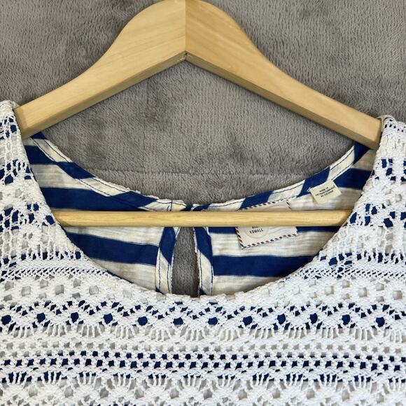 Anthropologie Stripe View Swing Tank Size XS White Lace Over Blue Stripes Beachy - Picture 2 of 12